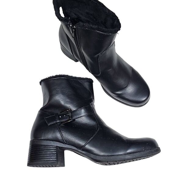Khombu Women's Black Side Zip Buckle Faux Fur Lining Heeled Ankle Boots Size 9 - Picture 1 of 14